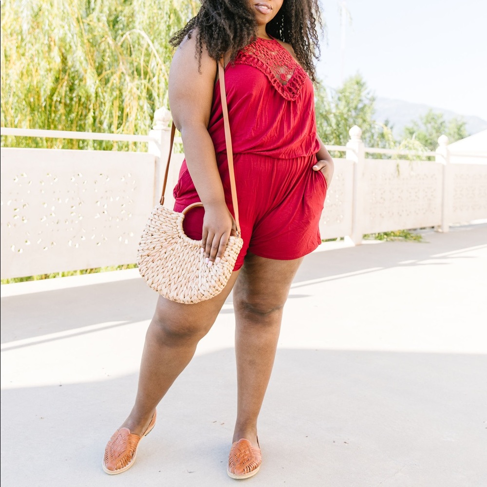 Lace Topped Romper in Wine - Picture 6 of 10